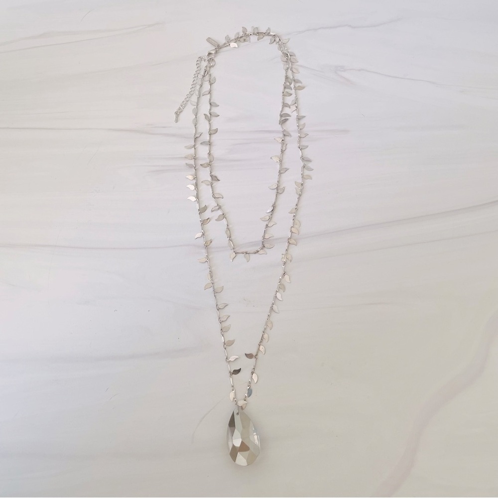 Lane Bryant Crystal Drop Necklace with Leaves- Long